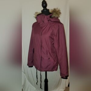 Pulse Women's Plum Ski Jacket with Faux Fur Hood